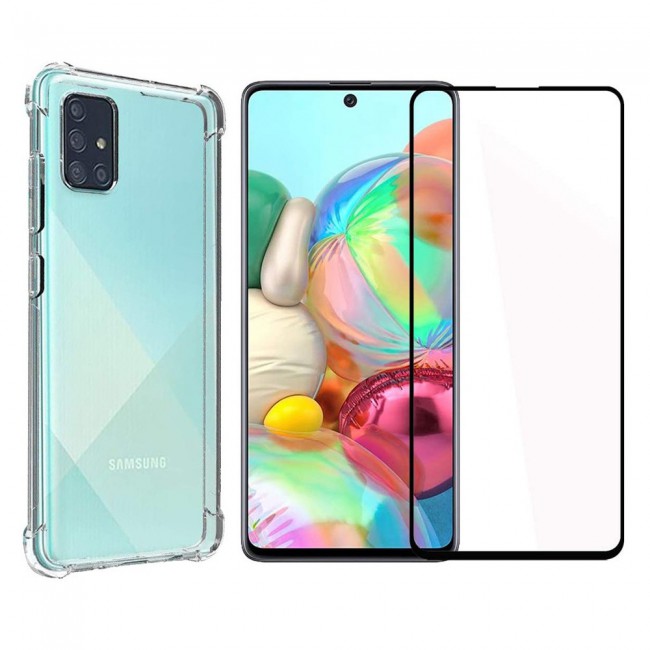 Galaxy A71 TPU Gorilla Clear Case Cover with 3D Tempered Screen Protector