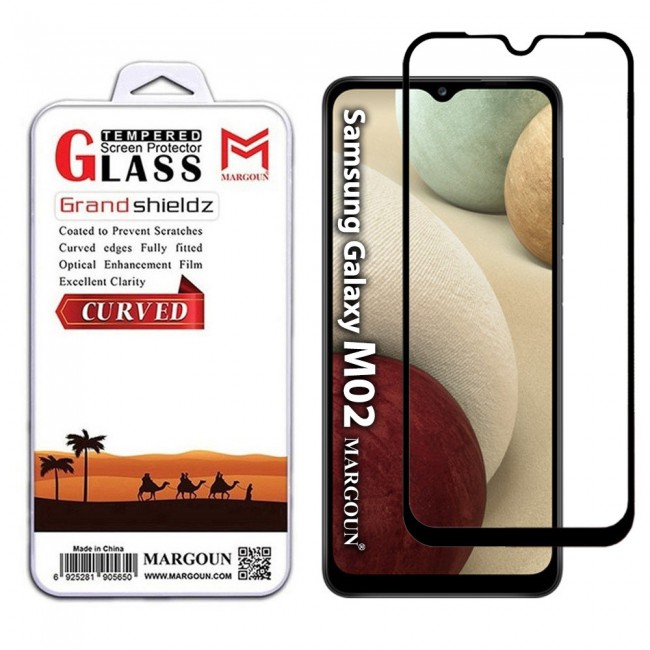 Samsung Galaxy M02 Tempered Glass 3D Grand Shieldz Screen Protector by Margoun - Black Frame