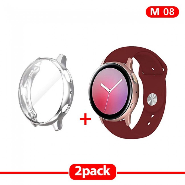 2Pack Galaxy Watch Active and Active 2 Soft Silicone Band 20mm with Silver TPU Case Cover 40mm - All Colors