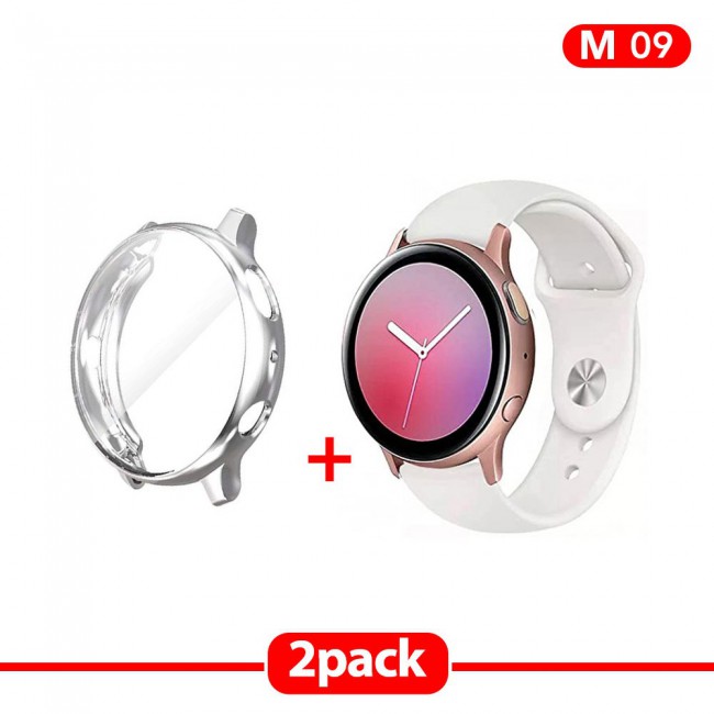 2Pack Galaxy Watch Active and Active 2 Soft Silicone Band 20mm with Silver TPU Case Cover 40mm - All Colors