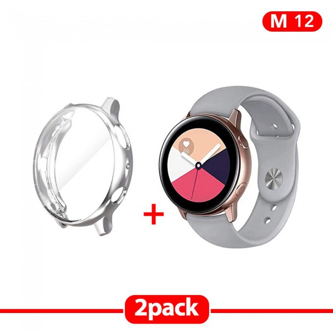 2Pack Galaxy Watch Active and Active 2 Soft Silicone Band 20mm with Silver TPU Case Cover 40mm - All Colors