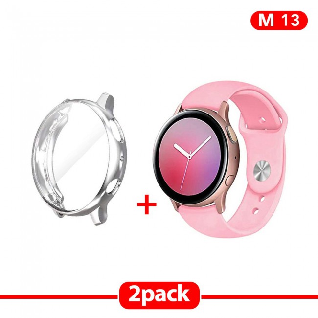 2Pack Galaxy Watch Active and Active 2 Soft Silicone Band 20mm with Silver TPU Case Cover 40mm - All Colors