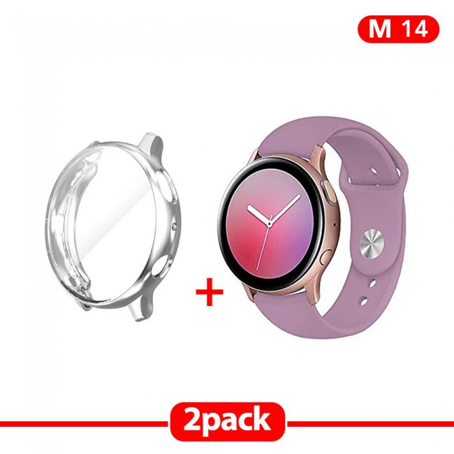 2Pack Galaxy Watch Active and Active 2 Soft Silicone Band 20mm with Silver TPU Case Cover 40mm - All Colors