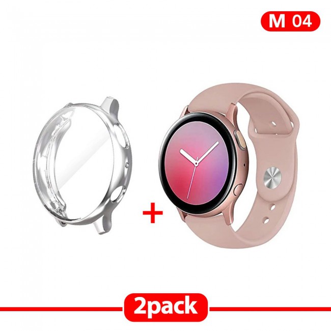 2Pack Galaxy Watch Active and Active 2 Soft Silicone Band 20mm with Silver TPU Case Cover 40mm - All Colors