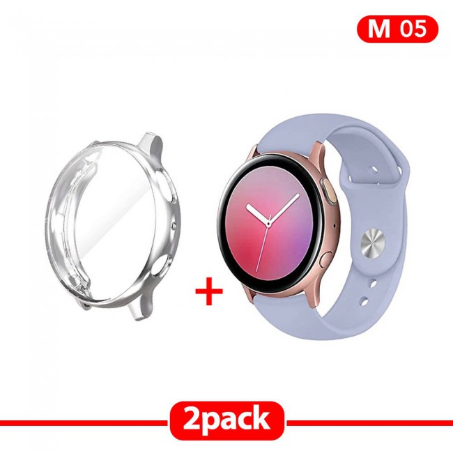 2Pack Galaxy Watch Active and Active 2 Soft Silicone Band 20mm with Silver TPU Case Cover 40mm - All Colors