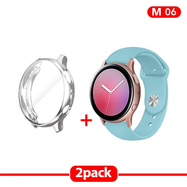 2Pack Galaxy Watch Active and Active 2 Soft Silicone Band 20mm with Silver TPU Case Cover 40mm - All Colors