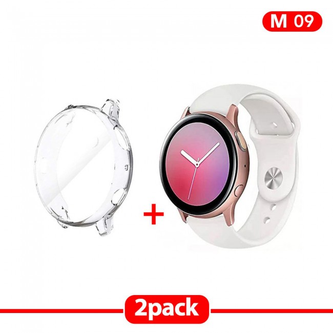 2Pack Galaxy Watch Active and Active 2 Soft Silicone Band 20mm with Clear TPU Case Cover 40mm - All Colors