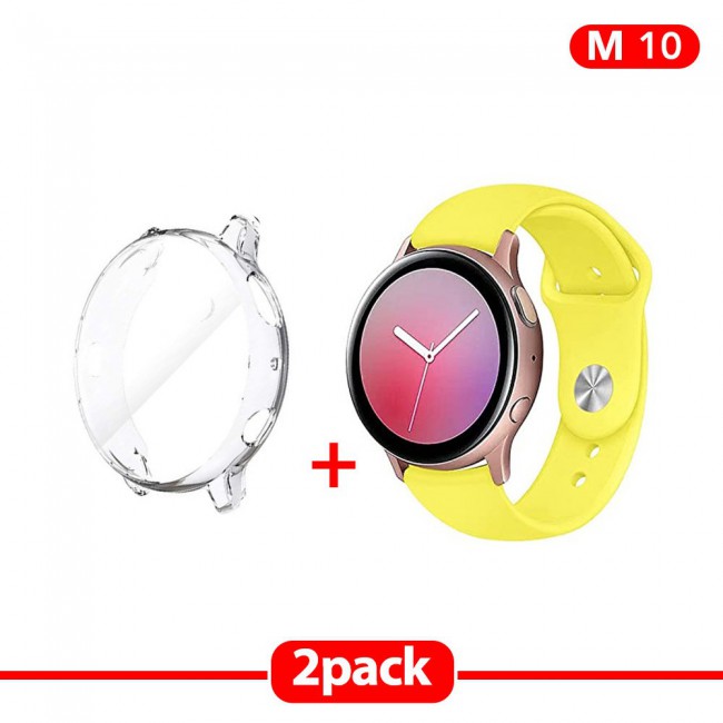 2Pack Galaxy Watch Active and Active 2 Soft Silicone Band 20mm with Clear TPU Case Cover 40mm - All Colors