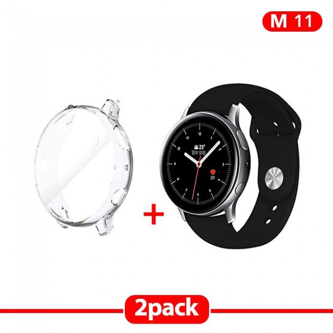 2Pack Galaxy Watch Active and Active 2 Soft Silicone Band 20mm with Clear TPU Case Cover 40mm - All Colors