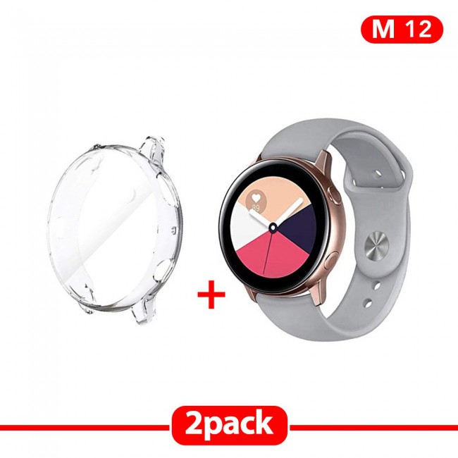 2Pack Galaxy Watch Active and Active 2 Soft Silicone Band 20mm with Clear TPU Case Cover 40mm - All Colors