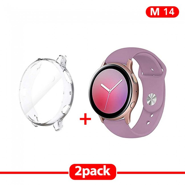 2Pack Galaxy Watch Active and Active 2 Soft Silicone Band 20mm with Clear TPU Case Cover 40mm - All Colors
