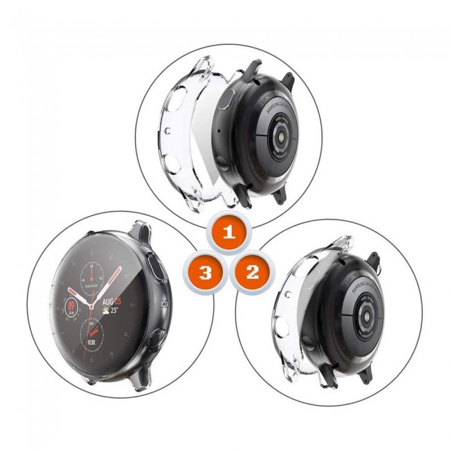 2Pack Galaxy Watch Active and Active 2 Soft Silicone Band 20mm with Clear TPU Case Cover 40mm - All Colors