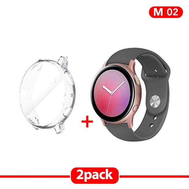 2Pack Galaxy Watch Active and Active 2 Soft Silicone Band 20mm with Clear TPU Case Cover 40mm - All Colors