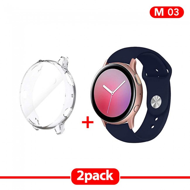 2Pack Galaxy Watch Active and Active 2 Soft Silicone Band 20mm with Clear TPU Case Cover 40mm - All Colors