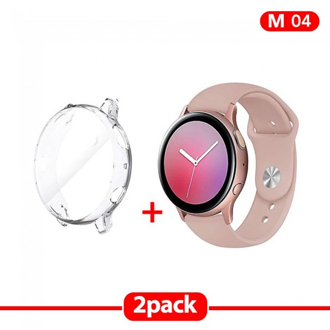 2Pack Galaxy Watch Active and Active 2 Soft Silicone Band 20mm with Clear TPU Case Cover 40mm - All Colors