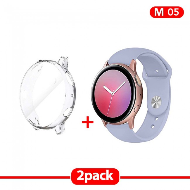 2Pack Galaxy Watch Active and Active 2 Soft Silicone Band 20mm with Clear TPU Case Cover 40mm - All Colors