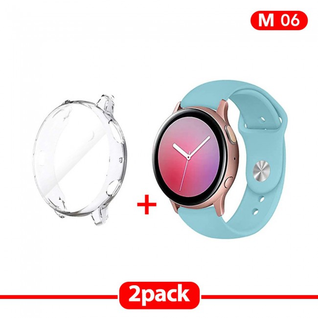 2Pack Galaxy Watch Active and Active 2 Soft Silicone Band 20mm with Clear TPU Case Cover 40mm - All Colors