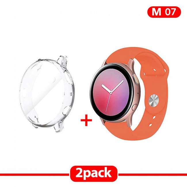 2Pack Galaxy Watch Active and Active 2 Soft Silicone Band 20mm with Clear TPU Case Cover 40mm - All Colors