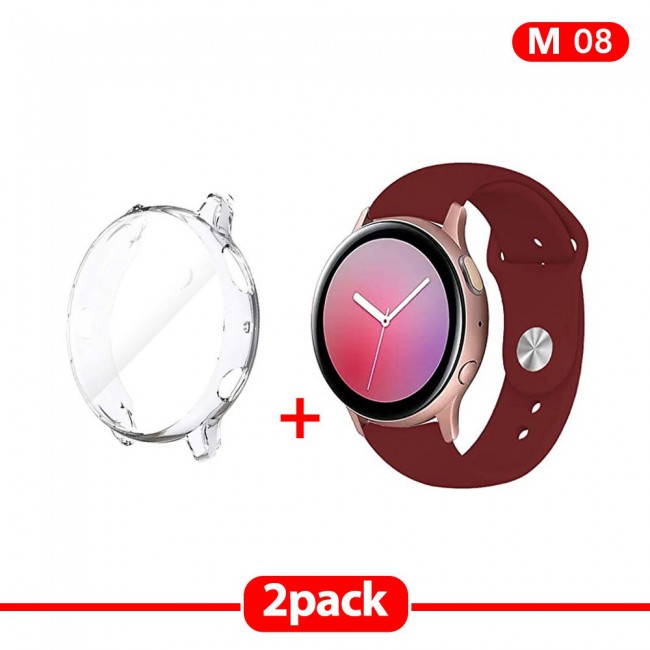 2Pack Galaxy Watch Active and Active 2 Soft Silicone Band 20mm with Clear TPU Case Cover 40mm - All Colors
