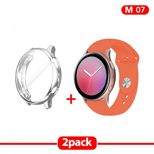 2Pack Galaxy Watch Active and Active 2 Soft Silicone Band 20mm with Silver TPU Case Cover 44mm - All Colors