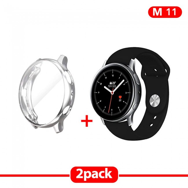 2Pack Galaxy Watch Active and Active 2 Soft Silicone Band 20mm with Silver TPU Case Cover 44mm - All Colors