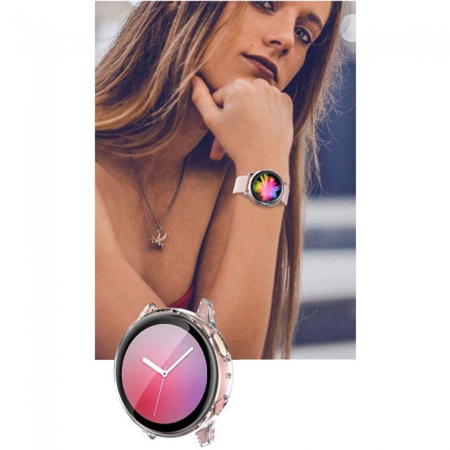 2Pack Galaxy Watch Active and Active 2 Soft Silicone Band 20mm with Clear TPU Case Cover 44mm - All Colors
