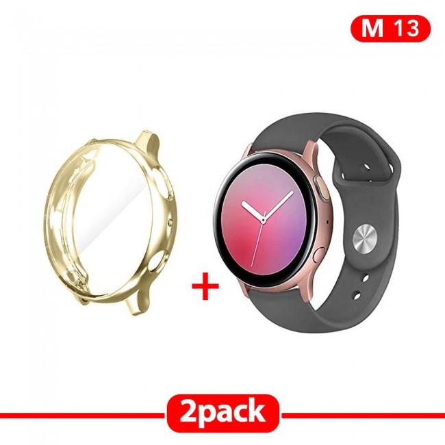2Pack Galaxy Watch Active and Active 2 Soft Silicone Band 20mm with Gold TPU Case Cover 40mm - All Colors