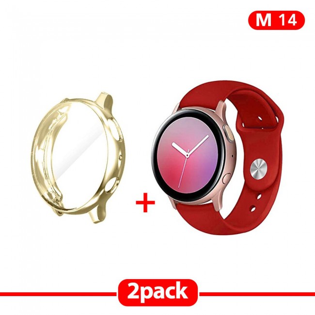 2Pack Galaxy Watch Active and Active 2 Soft Silicone Band 20mm with Gold TPU Case Cover 40mm - All Colors