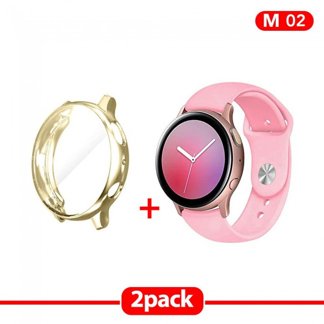 2Pack Galaxy Watch Active and Active 2 Soft Silicone Band 20mm with Gold TPU Case Cover 40mm - All Colors