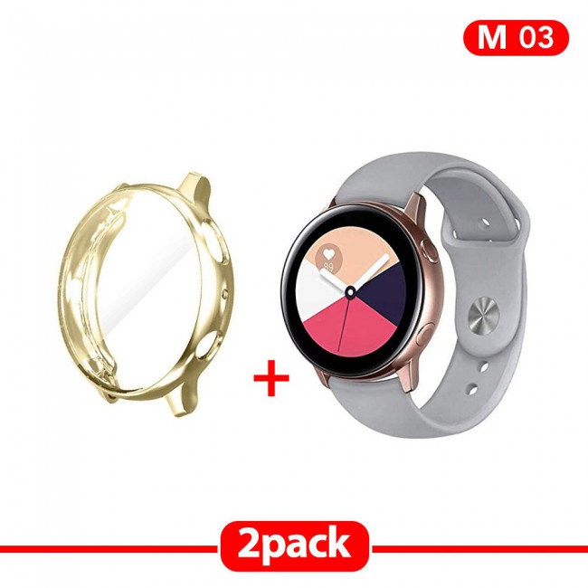 2Pack Galaxy Watch Active and Active 2 Soft Silicone Band 20mm with Gold TPU Case Cover 40mm - All Colors
