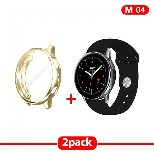 2Pack Galaxy Watch Active and Active 2 Soft Silicone Band 20mm with Gold TPU Case Cover 40mm - All Colors