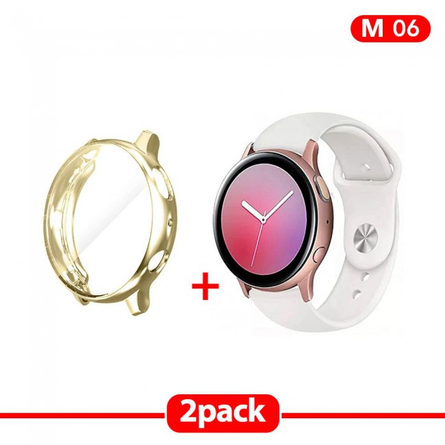 2Pack Galaxy Watch Active and Active 2 Soft Silicone Band 20mm with Gold TPU Case Cover 40mm - All Colors