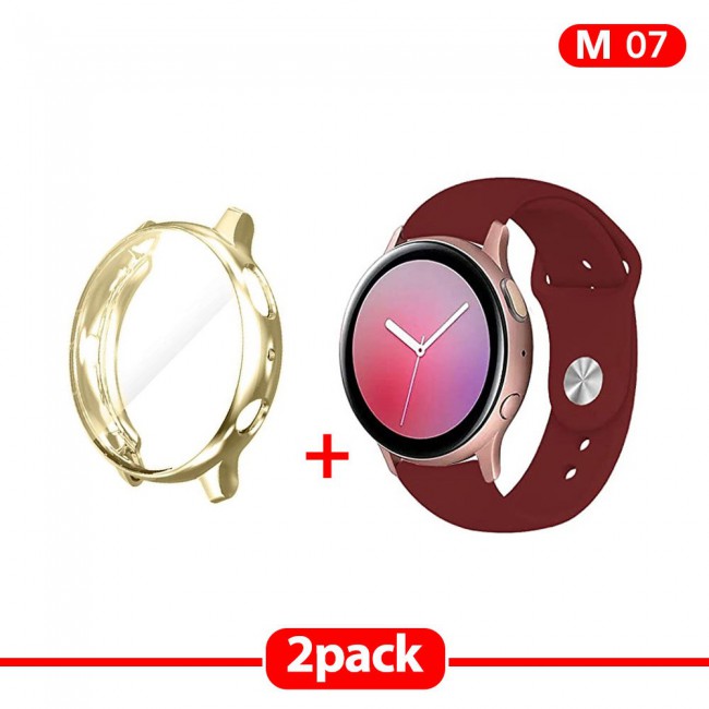 2Pack Galaxy Watch Active and Active 2 Soft Silicone Band 20mm with Gold TPU Case Cover 40mm - All Colors