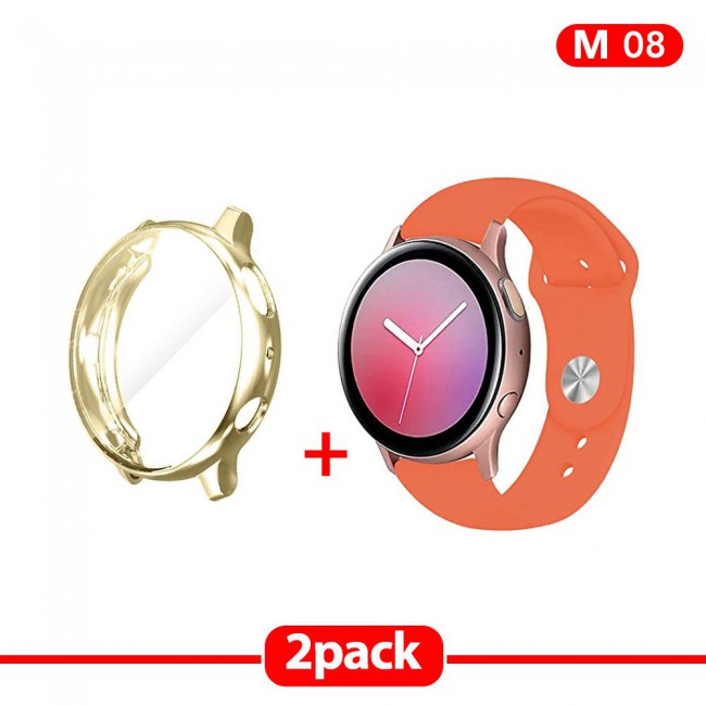 2Pack Galaxy Watch Active and Active 2 Soft Silicone Band 20mm with Gold TPU Case Cover 40mm - All Colors