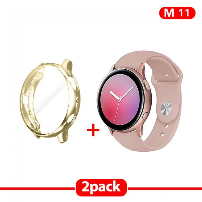 2Pack Galaxy Watch Active and Active 2 Soft Silicone Band 20mm with Gold TPU Case Cover 44mm - All Colors