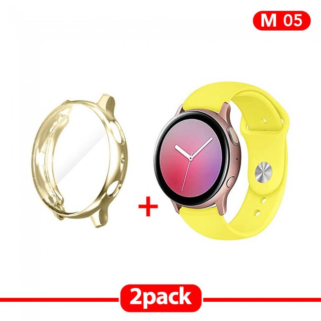 2Pack Galaxy Watch Active and Active 2 Soft Silicone Band 20mm with Gold TPU Case Cover 44mm - All Colors