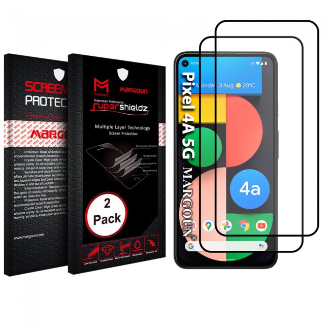 Google Pixel 4a 5G Tempered 3D Glass 2-Pack Super Shieldz Margoun - Black Frame
