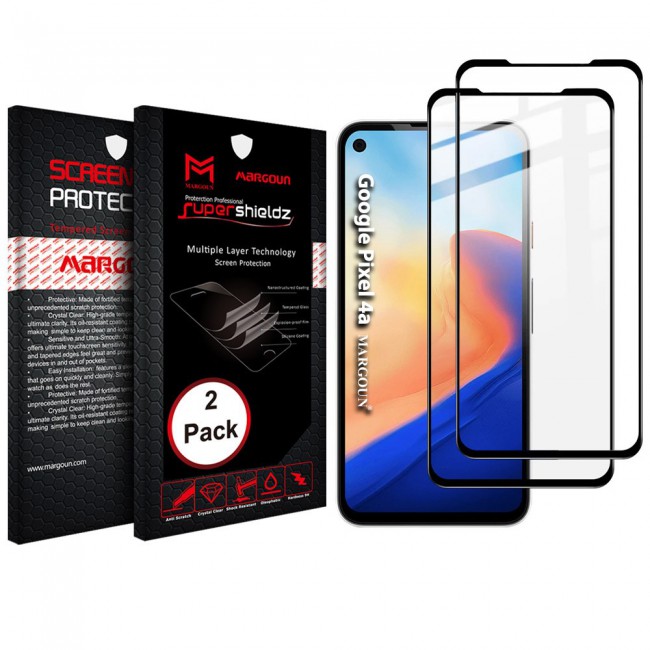 Google Pixel 4a 4G Tempered 3D Glass 2-Pack Super Shieldz Margoun - Black Frame