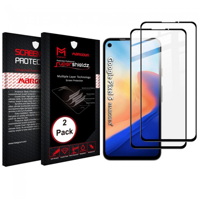 Google Pixel 5 Tempered 3D Glass 2-Pack Super Shieldz Margoun - Black Frame