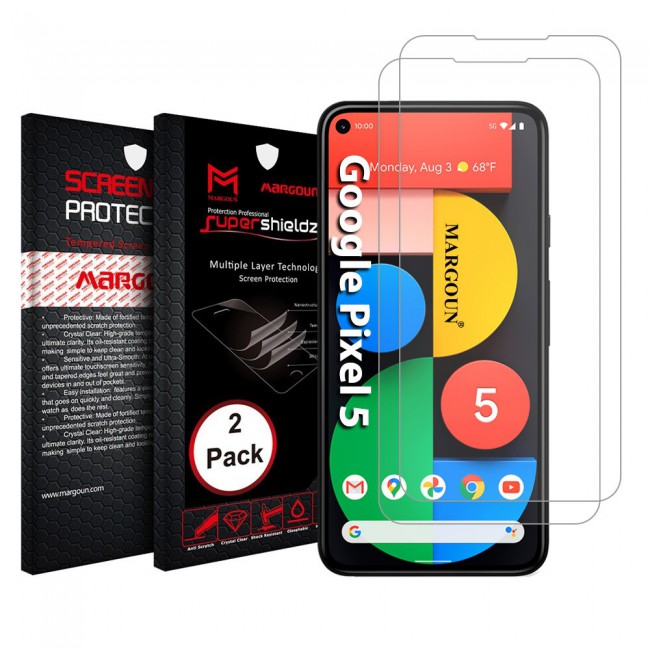 Google Pixel 5 Tempered Screen Protector Super Shieldz Margoun 2Pack Clear 