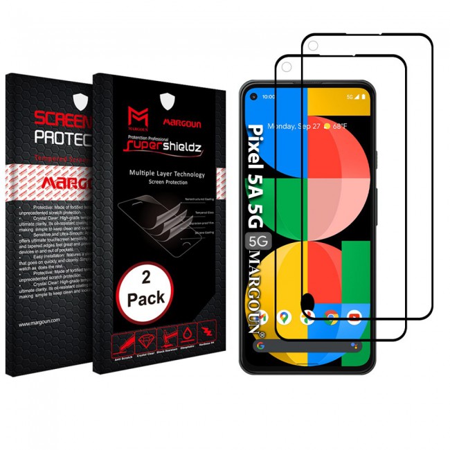 Google Pixel 5a 5G Tempered 3D Glass 2-Pack Super Shieldz Margoun - Black Frame