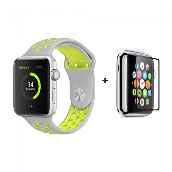 Margoun Nike Design Sports Plus Silicone Replacement Band Along with a Glass Screen Protector for Apple Watch – In 9 Colors – 42/44mm
