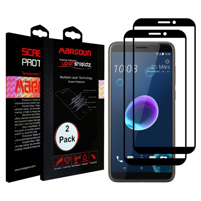 HTC Desire 12 Plus Tempered Glass 3D 2 Pack Super Shieldz Margoun- Black Frame