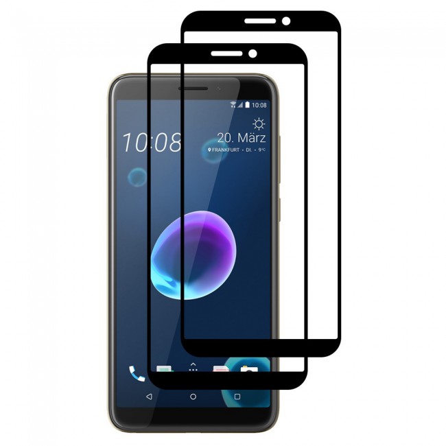 HTC Desire 12 Tempered Glass 3D 2 Pack Super Shieldz Margoun- Black Frame