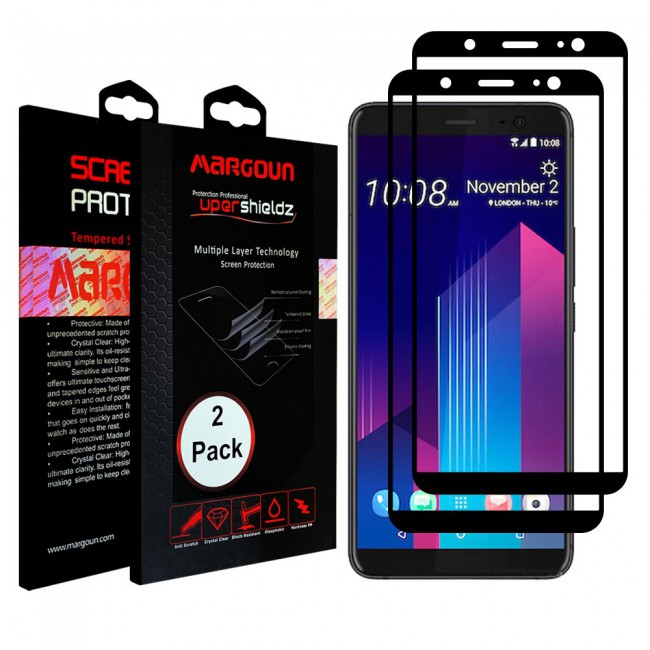 HTC U11 PlUS Tempered Glass 3D 2 Pack Super Shieldz Margoun- Black Frame