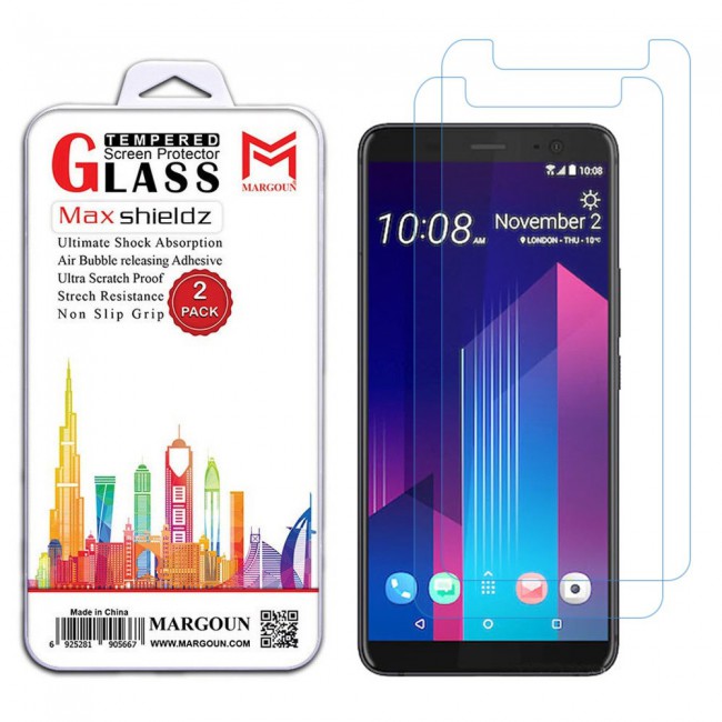HTC U11 Plus Tempered Glass 2 Pack Max Shieldz Margoun - Clear