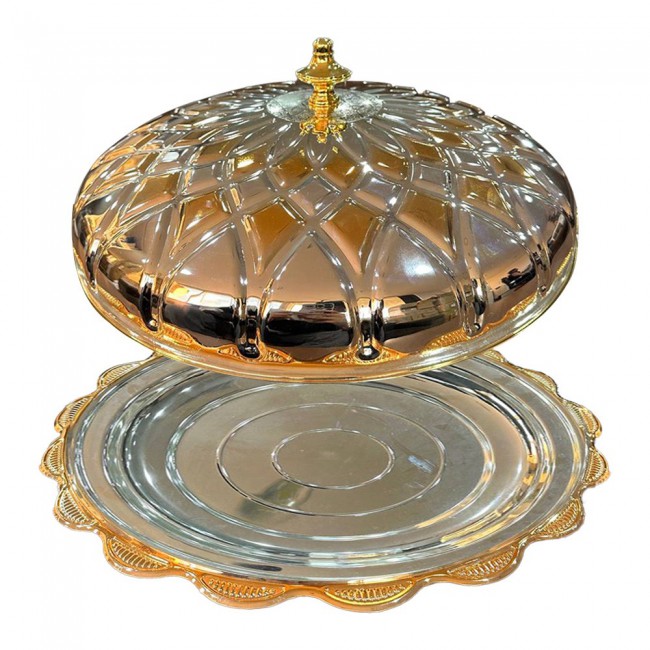 MARGOUN Luxury Serving Platter Food Dome Cover Royal Dish Cover Gourmet Tableware Silver and Gold Serving Tray Hight 12cm / Hight depth 6cm /Width 46cm