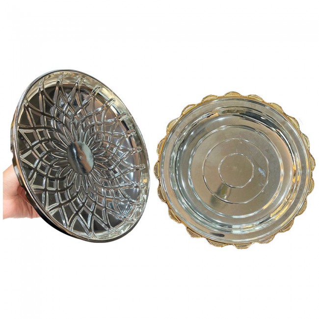 MARGOUN Luxury Serving Platter Food Dome Cover Royal Dish Cover Gourmet Tableware Silver and Gold Serving Tray Hight 12cm / Hight depth 6cm /Width 46cm