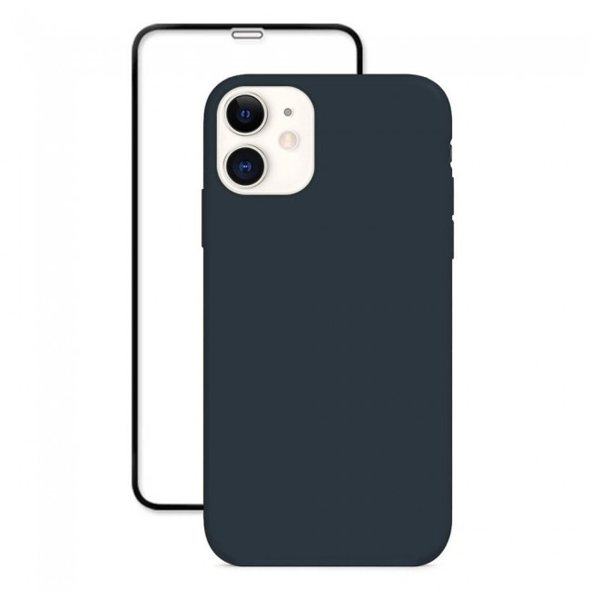 Margoun 2Pack Apple iPhone 12 Silicone Case Cover and 3D Screen Protector - Black