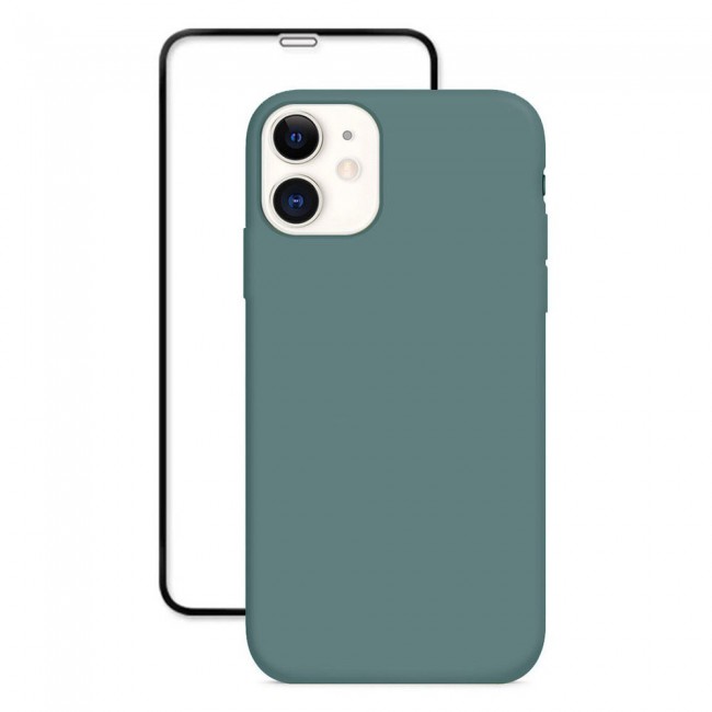 Margoun 2Pack Apple iPhone 12 Silicone Case Cover and 3D Screen Protector - Cactus Green